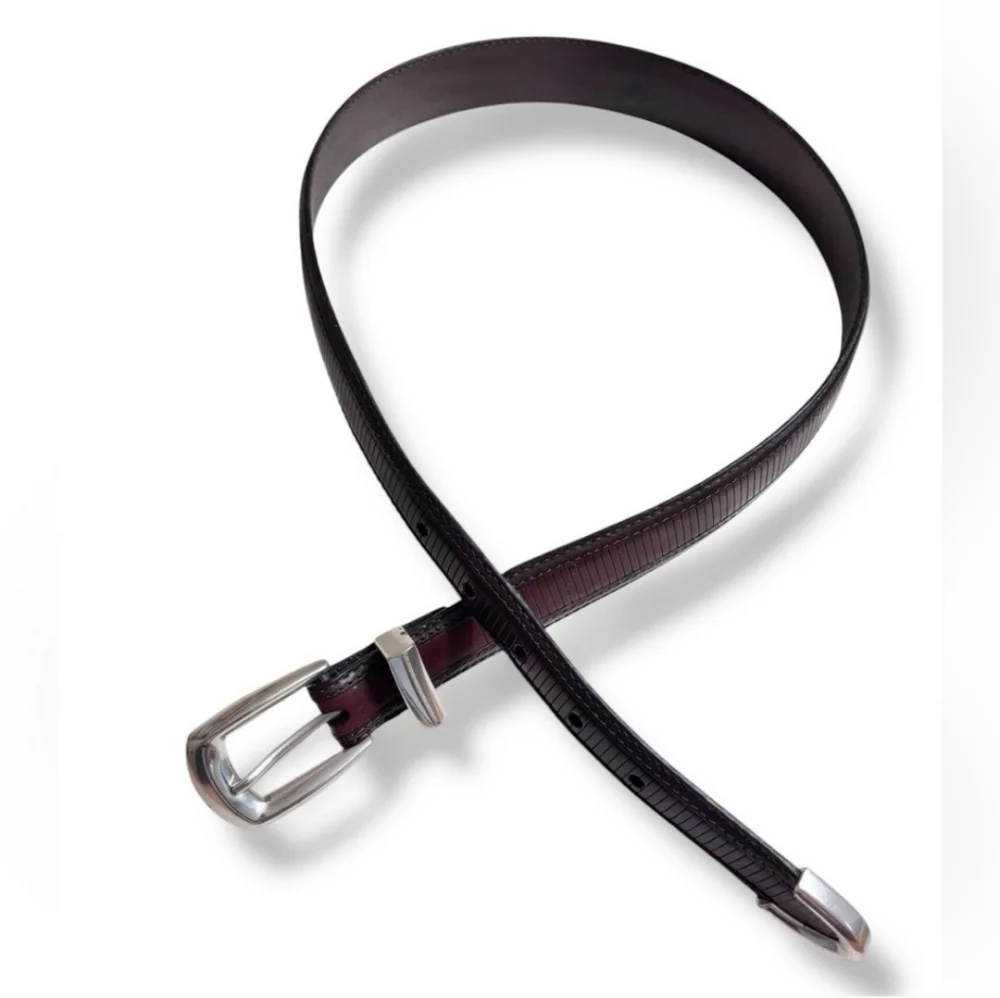 ONYX by BRIGHTON Dark Brown Leather Tapered Belt Inset Design VINTAGE